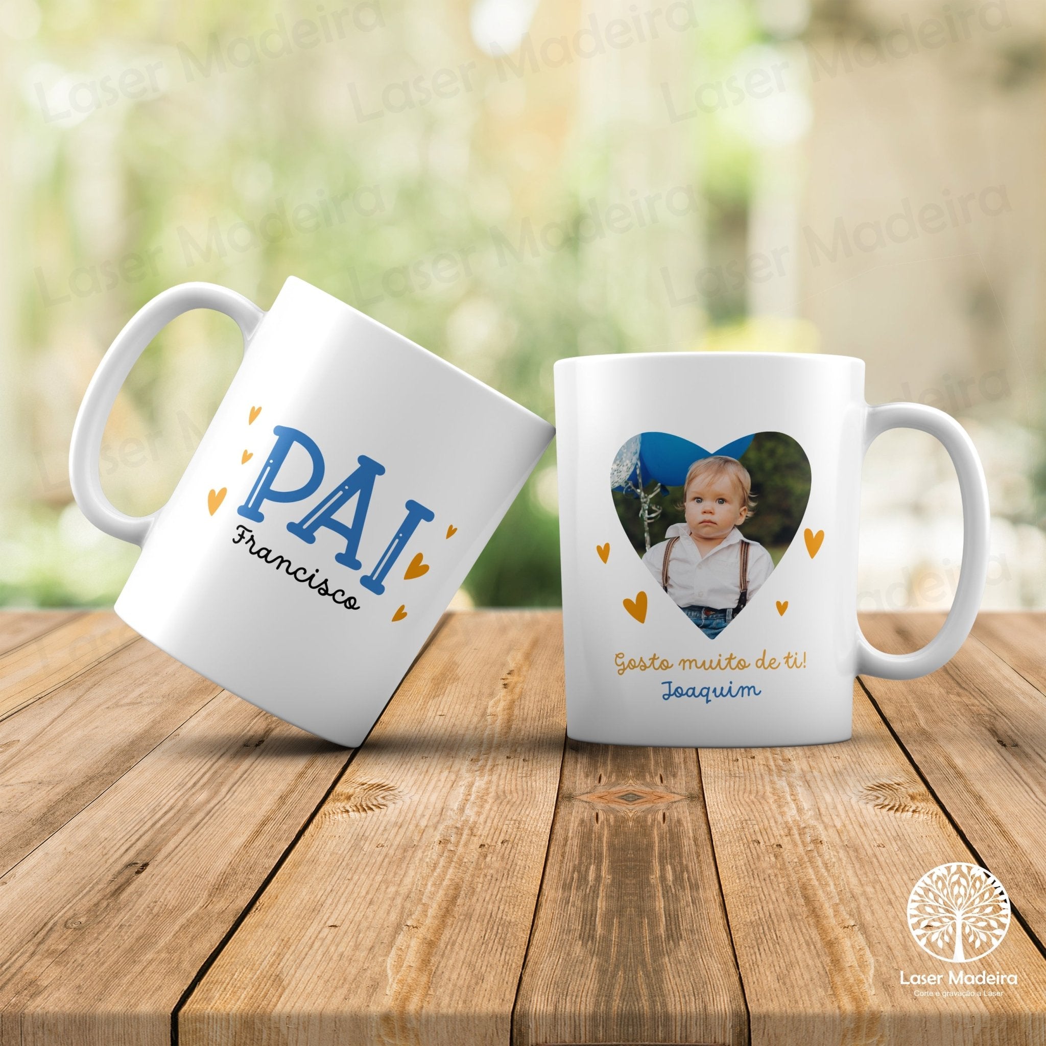 Caneca Personalizada "Coração" - Dia do Pai - Laser Madeira